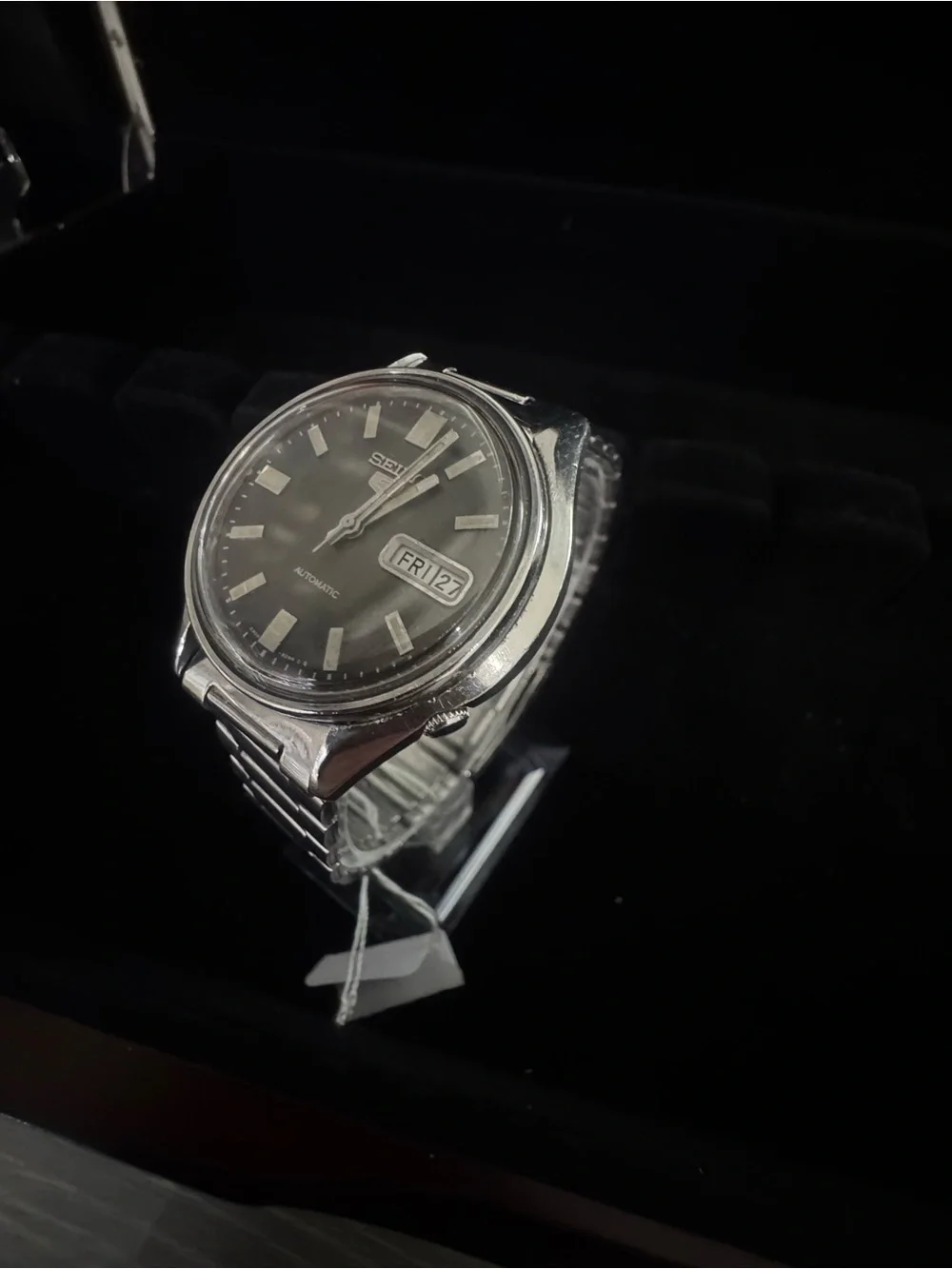 Seiko Black Dial Silver-Tone Automatic Wristwatch